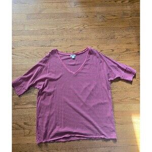 Sundance Womens Oversized Striped V-Neck Short Sleeve Shirt Size Large Pink